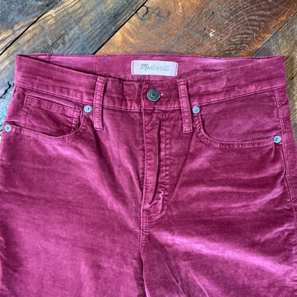 Madewell 10" High-Rise Skinny Jeans Stretch Velvet Dusty Burgundy Women’s 26 - Picture 5 of 9